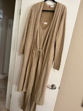 Free People Beige Knit Cardigan and Jumpsuit Set